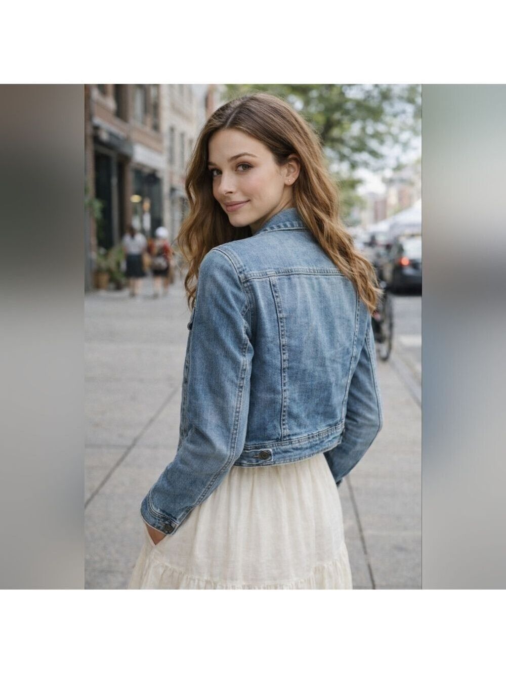 Mossimo Cropped Trucker Jacket Classic Blue Jean Jacket Casual Layering - Picture 2 of 14